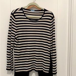 J. McLaughlin lightweight knit sweater. Navy/cream/and tan stripe. Size Large.